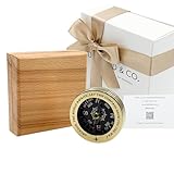 Personalised Brass Pocket Compass with Leather Case & Wooden Gift Box – Engraved Vintage Compass for Men, Luminous Dial, Waterproof, Hiking, Retirement, Graduation, Anniversary