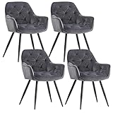AINPECCA Dining chairs with Velvet Thick Padded Upholstered Kitchen Tub Chair Armchair with Backrest Metal Legs Living room Reception Leisure Chairs for Bedroom Lounge Office(Grey,4)