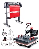CREWORKS Heat Press and Vinyl Cutter Combo, 38x38 cm Heat Transfer Printer and 87 cm Vinyl Plotter with 8 in 1 Plate Cap Mug Press for Home Business DIY
