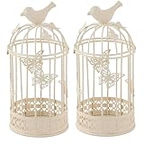 Bird Cage Shape Candlestick, 2Pcs Birdcage Candle Holder Vintage Decorative Bird Cage Tea Light Metal Hollow Out Candle Lanterns for Home Party Weddings Table Centerpiece Decor (White)