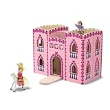 Melissa & Doug Wooden Fold & Go Princess Castle Toy, Gift & Presents, Wooden Toy, Princess Castle for Girls and Boys, Pretend Play, Play Set, 3+, Gift for Boy or Girl, Pink