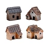 LAIXIABAO 4 Pcs Micro Village Thumbnail House Thatched Huts Miniature Fairy Garden Stone Houses Miniature Gardening Landscapes for Yard Bonsai Decoration
