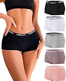 FINETOO 5 Pack Boxer Shorts Women's Underwear Cotton Briefs Breathable Shorts Ladies Cotton Panties Hipsters Soft Women Multi Pack S-XL