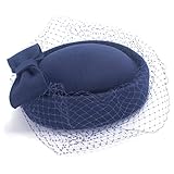 Lawliet Womens 1920s Vintage Look Wool Felt Fascinator Pillbox Hat Beret Cocktail Winter A606 (Navy Blue)