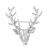 sunjiaqiVintage Silver Deer Head Brooch Reindeer Head Horn Stag Lapel Pin Badge Coat Suit Accessories Brooch for Men Women Vintage Jewelry Christmas Winter Party Unisex Gift Costume Decoration