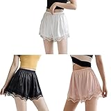 XINCHIA Women Satin French Knickers Lace Safety Boxer Shorts Wide leg Lingerie Briefs Panties Lace Trim Safety Pants Underwear Loose home shorts Under Dresses Shorts Leggings Multipack 2Pack/3pack