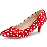 Allegra K Women's Pointed Toe Polka Dots Kitten Heels Pumps Red 5 UK/Label Size 7 US