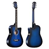 38 Inch Full Size Acoustic Guitar Classical Cutaway Design Hardwood Finish & Steel Strings with Bag (Blue)