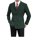 Tiavllya Men's Tweed Herringbone Suit Blazer Formal Slim Fit Wool Jacket Double Breasted Sports Coat （36, Hunt Green）