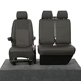 UK Custom Covers To Fit VW Transporter T5/T5.1 (2003-2015) Front Seat Covers Tailored Heavy Duty Waterproof (Single/Double WITH Armrests) Black - SC103B