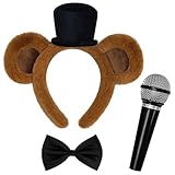 Vifcotlyp Bear Costume Accessories, Brown Bear Ears Headband with Black Bow Tie Microphone Prop for Women Men for Halloween Cosplay Dress Up