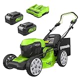 Greenworks 48V (2x24V) Self Propelled Cordless Lawnmower for Large Lawns up to 480m2, 46cm Cutting Width, 55LBag PLUS Two 4Ah Batteries and Twin Charger, 3 Year Guarantee GD24X2LM46SPK4X