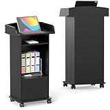 tonchean Lectern Podium Stand on Wheels 1PCS Wooden Pulpits Standing Desk Podium Stand Speech Desk Host Stage with Storage Shelf for Church Conference Auditorium Seminar School Office Furniture
