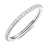 Dochais 925 Sterling Silver Ring Women 14K Gold/White Gold Plated, 1.7mm Eternity Ring Bands, Zirconia Diamond Ring Stackable for Engagement Ring Wedding Promise Ring for Women Girls Jewellery Gifts