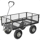Gorilla Cart Large 800lb / 350 kg Capacity Solid Steel Outdoor Garden Multi-Use Hauling Utility Wagon Cart with Balanced 4-Wheeled Design and 10-Inch Pneumatic Tires, Black