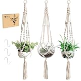 3 Pack 105cm Macrame Plant Hanger Indoor Outdoor with 3 Hooks, Plant Hanger Plant Holder Hanging Basket for Potted Flower Pot Deck Ceiling balcony Wall Decoration