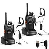 JUMJIAT PMR446 Walkie Talkie Long Range for Adults with Earpieces, 16 Channel Handheld 2 Way Radio Rechargeable with Flashlight Li-ion Battery and USB Charger BAOFENG Upgraded 88E (2 Pack)