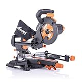 Evolution Power Tools R210SMS+ Sliding Mitre Saw With Multi-Material Cutting, Cuts Wood, Metal, Plastic & More, 45° Bevel, 50° Mitre, 230mm Slide, 1500 W (230 V)