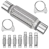 Swpeet 3Pcs 2.2 X 7.9 Inches Exhaust Flex Pipe with 2.2 Inches Exhaust U Clamp Kit, Universal Type Stainless Steel Double Braid Zinc Pipes Exhaust Flex Tube Ideal for Heavy Duty and Cars