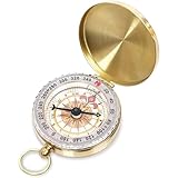Compass for Navigation, Vintage Pocket Compass with Luminous Function, Pure Copper Shell, Waterproof Compass for Camping/Orienteering/Hiking/Marching and Collection
