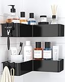 Kitsure Corner Shower Caddy - 2 Packs Heavy-Duty Bathroom Shelves with 4 Hooks, Adhesive Tapes, Rust-Proof & No Drilling Shower Shelf for Bathroom, Kitchen, Laundry, Black