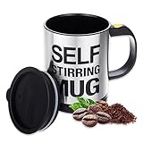AEX Black Electric Self Stirring Mug with Lid 450ML – Battery-Powered Coffee Mug for Effortless Mixing