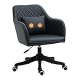 Vinsetto PU Leather Office Chair, Desk Chair, Makeup Vanity Chair with Massage Lumbar Pillow and Rolling Wheels for Bedroom and Home, Deep Blue