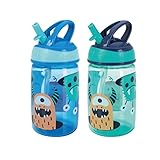 Nuby Mighty Swig Water Bottle - No Spill Active Toddler Sippy Cup | 360ml / 12oz | Carry Handle | Dishwasher and Microwave Safe | Suitable Beaker for 18 Months Plus (Monsters, Pack of 2)