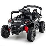 COSTWAY 12V Kids Ride on Car, Electric UTV Truck with Remote Control, LED Lights, Music, Horn, Forward/Backward Function, 2 Motors Battery Powered Vehicle Toy for 3+ Years Old (Black)