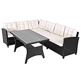 CASARIA® Lisbon Polyrattan Garden Corner Lounge Dining Table Set | Bench WPC Table Top 7cm Thick Seat Cushions | Weatherproof Outdoor Patio Seating Group Garden Furniture | Black