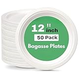 Wrap n Pac 12 inch Pizza Round Plates Disposable Biodegradable Bagasse Sugarcane Wedding Party Plates Eco Friendly Tableware (12 Inch - Box of 50pcs)