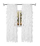 Seibeh Tex Cascade Farmhouse Shabby Chic Sheer Voile Vertical Ruffled Waterfall Window for Bedroom Living Room Curtain Panel 2 Panels(White, 50"×84")
