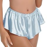 Satini Women's Satin Fluted French Skirt Shorts Knickers Briefs Panties (Baby Blue, S)