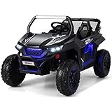 COSTWAY 12V Kids Electric Ride On UTV, 2-Seater Battery Powered Off-road Truck with Remote Control, Bluetooth, LED Light, Music, MP3/USB/FM, 4 Spring Suspension Wheels Vehicle Toy for Children (Black)