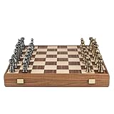 Uber Games Manopoulos – Premium Brass Pewter Staunton Chess set with Walnut Oak chess board & Wooden Storage Box - 18 inches x 18 inches (46cm x 46cm) – Classic Strategy Board Game