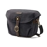 bagsmart Vintage Camera Bag Messenger Bag Canvas SLR DSLR Case Padded Shoulder Bag with Rain Cover for Day Trip, Travel (Black)