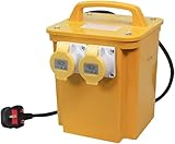 Faithfull Site Transformer - 3.3 kVA, 110V, 16A, 240V Input, Twin Outlet (2 socket) Heavy-Duty Waterproof IP44 Case with Thermal Overload Protection, Power Supply for Industrial Tools
