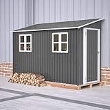 BIRCHTREE 4x10ft Lean To Garden Shed Metal Outdoor Storage Shelter Tool House Pent Roof with Windows, Vent, Lockable Single Door, Grey