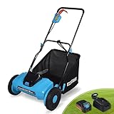 Wild Edge Electric Cylinder Lawnmower, 16-Inch 20-Volt Lithium-Ion Cylinder Lawnmower Kit, 4.0 Ah High-Capacity Battery and Wall-Mounted Charger Included