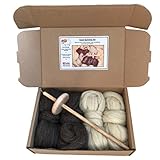 The Wool Barn Drop spindle hand spinning kit - 2 natural wools…