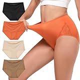 INNERSY Ladies Underwear Polyamide High Waisted Knickers for Women Lace Trim Panties Multipack 4 (14, Black/Beige/Red/Brown)
