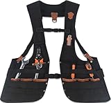 WELKINLAND Top-G Leather Tool Vest for Men - Electrician, Construction & Carpenters with Multiple Pockets, Black, Large