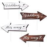 4pcs Wedding This Way Directional Signs, Wedding Direction Road Signs Arrow Signs with Stakes Wedding Yard Signs Wedding Welcome Signs for Reception Outdoor