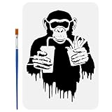 FINGERINSPIRE Banksy Chimpanzee Stencil 21x29.7cm Plastic Reusable Template with Brush
