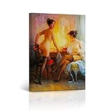 AVIMYA Canvas Print Nude Art Sexy Women Vintage Getting Pretty Black Garter Nude Painting Naked Women Bedroom Decor Wall Art Home Decor Stretched -Frameless (60x90cm)
