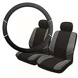 UKB4C Grey & Black Steering Wheel & Front Seat Cover set for Mitsubishi L200