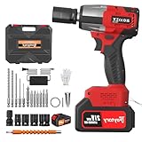 21V Brushless Cordless Impact Wrench Car Repair Wheel Nut Gun 420 N.M High Torque Electric Impact Gun Power Wrench Electric Cordless Driver with 4 Sockets, 12 Driver Bits, Battery for Car Home, Red