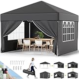 Devoko 3m x 3m Pop Up Garden Gazebo with Sides, Easy Setup Waterproof Marquee Tent with 4 Removable Panels, UV 50+ Canopy, Adjustable Height, Folding Outdoor Shelter for Camping, Events, Grey