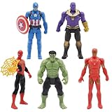 Heros Figures, 5Pcs Pvc Figures Collecting Hulk Iron Man Thanos Captain America Spider Model Cake Toppers Figures Heros Series Toy for Kids Age 3+ Birthday Gift