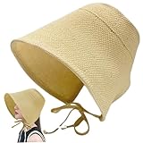 Sun Bonnets for Women, Foldable Vintage Pioneer Bonnet with Tie, Breathable Cotton and Linen Victorian Hats for Women, Beige, Pioneer Bonnet